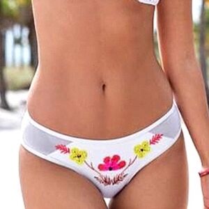 VENUS White Floral Sequined Bikini Bottom, Size 12